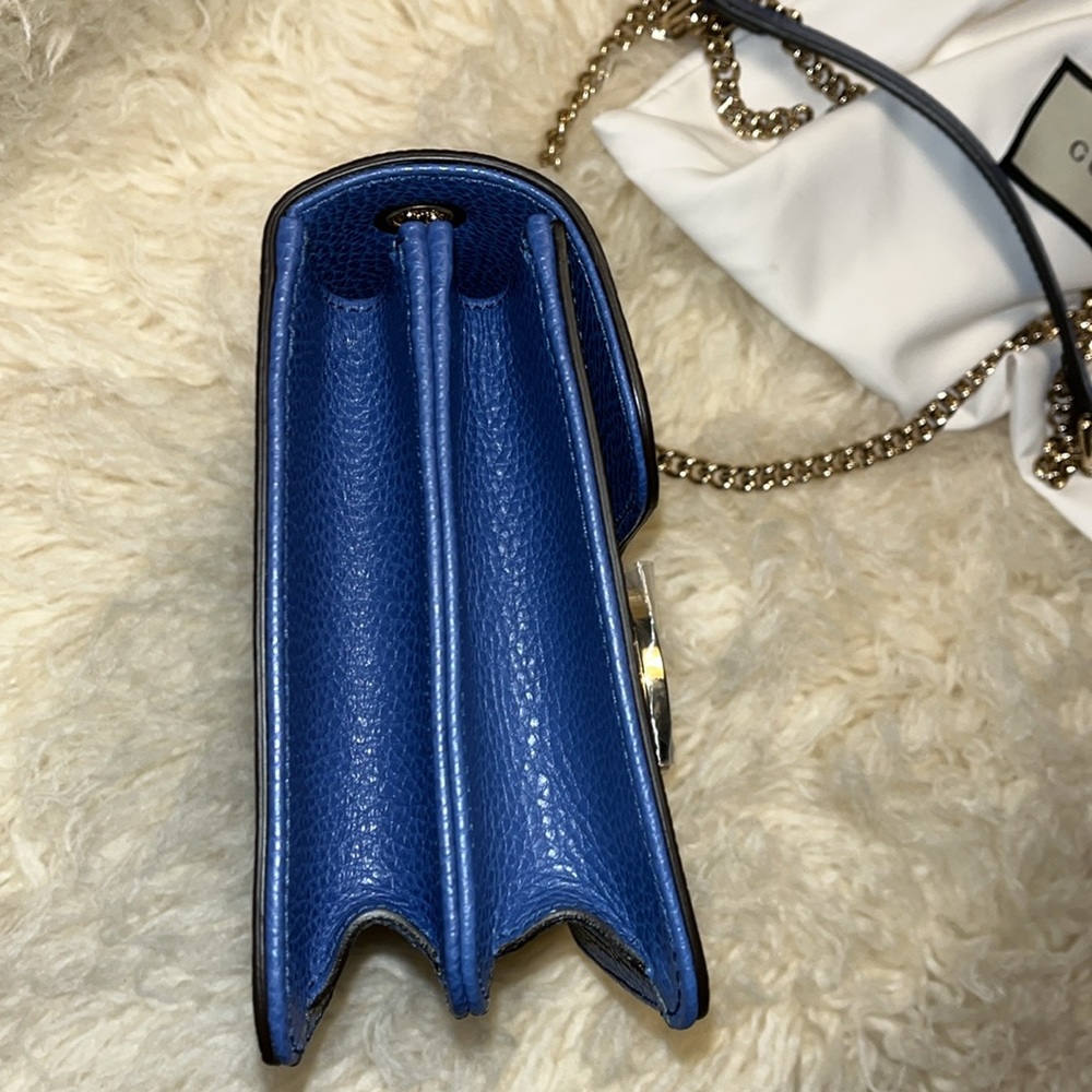 Gucci New Blue Leather Interlocking GG Marmont Small Crossbody Purse *Authentic - Picture 9 of 13